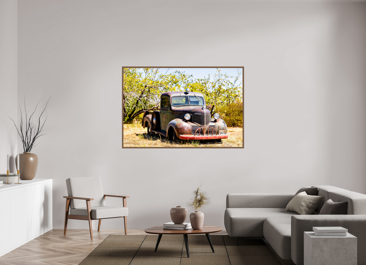 66 x 44″, Framed Walnut Dodge Truck