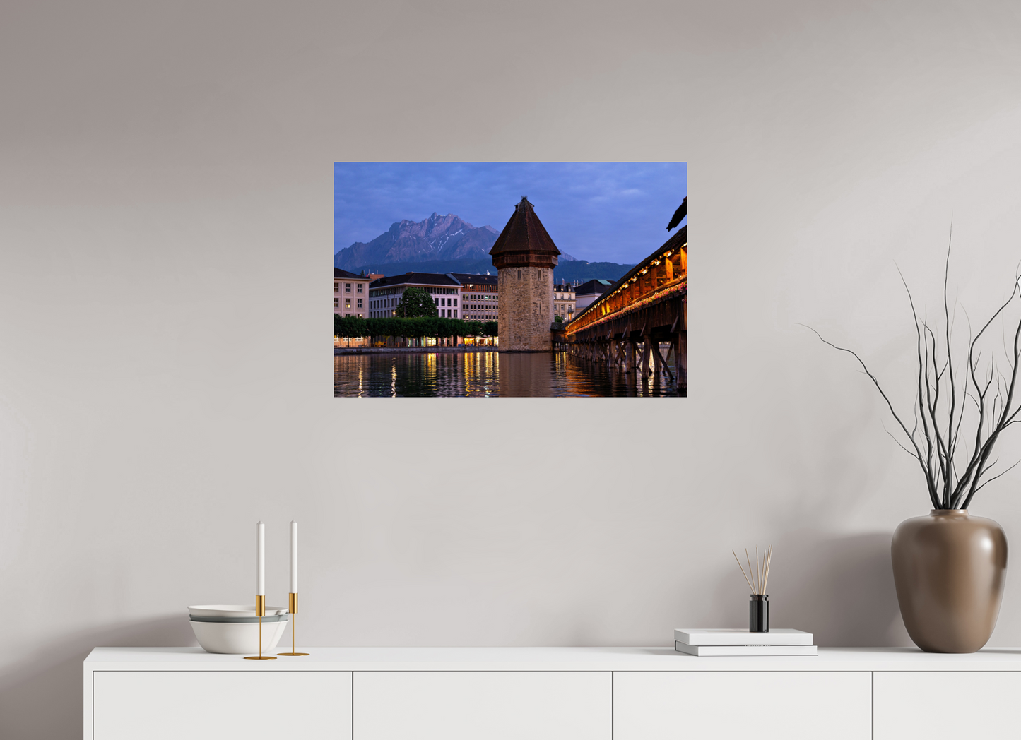 30 x 20″, Photo Print Under Acrylic Glass Chappel Bridge