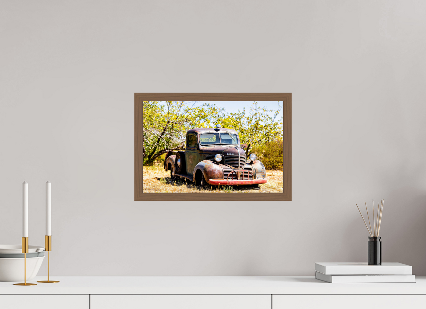 15 x 10″, Framed Walnut Dodge Truck